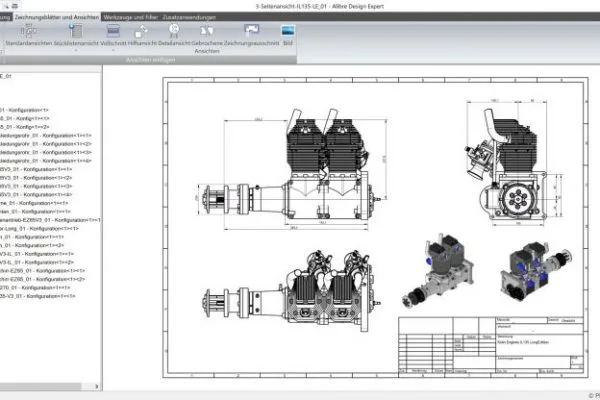 Modellflugzeug-Motor mit 2D-Zeichnung