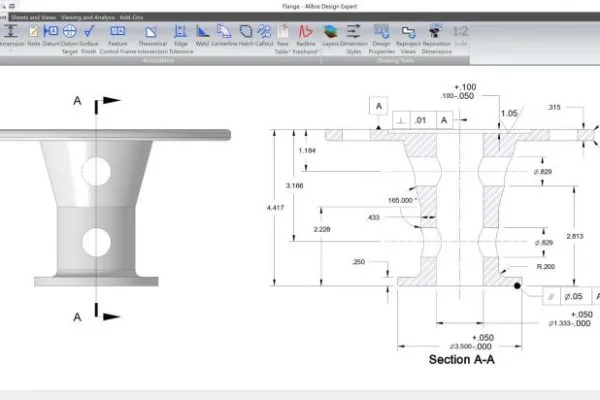 Technische 2D-Zeichnung aus Alibre Design