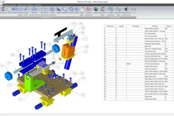 Technische 2D-Zeichnung aus Alibre Design