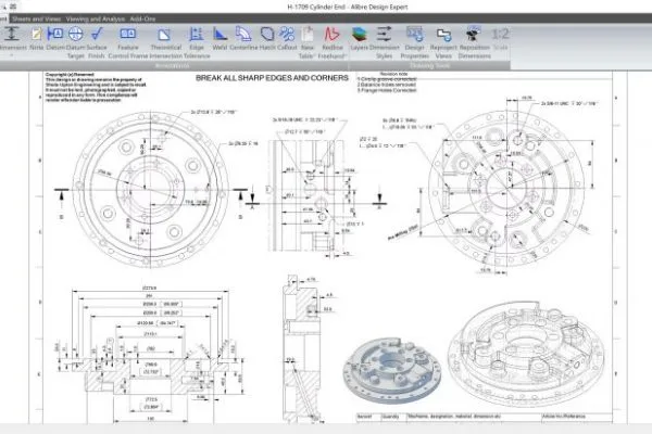 Technische 2D-Zeichnung aus Alibre Design
