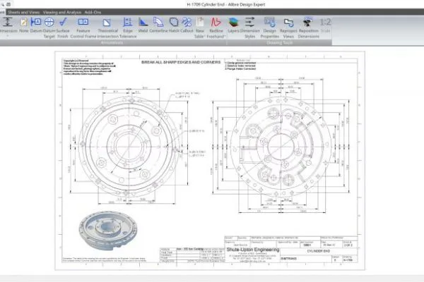 Technische 2D-Zeichnung aus Alibre Design