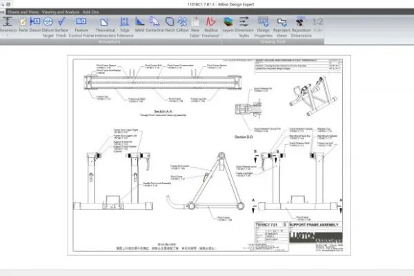Möbelbauteil mit 2D-Werkstattzeichnung