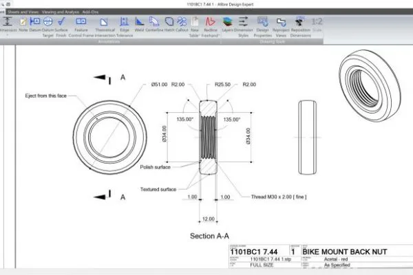 Möbelbauteil mit 2D-Werkstattzeichnung