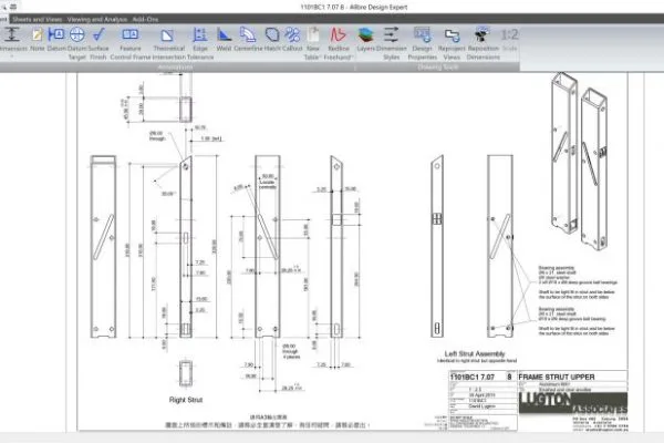 Möbelbauteil mit 2D-Werkstattzeichnung