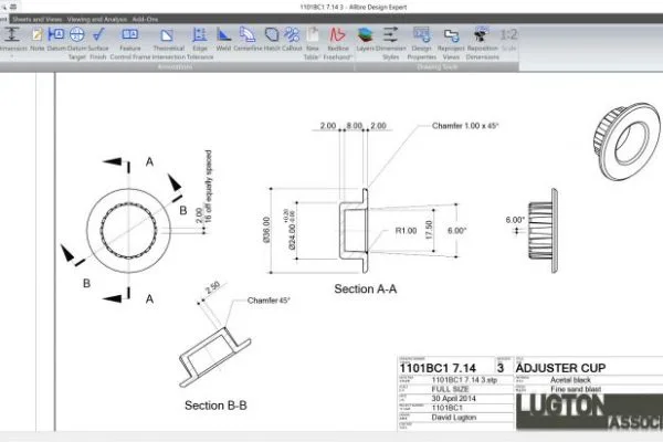 Möbelbauteil mit 2D-Werkstattzeichnung