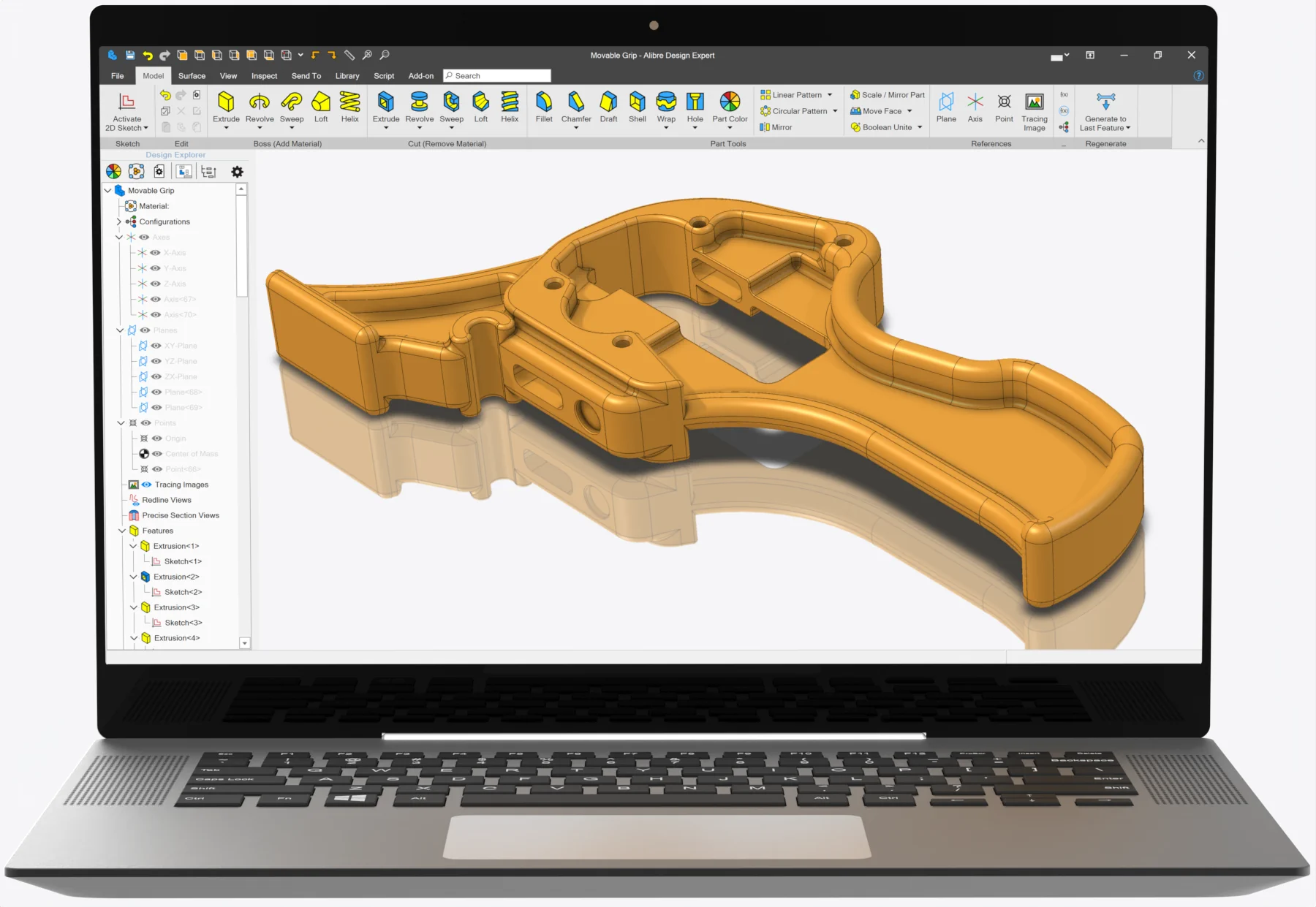Alibre Design Modell auf dem Laptop
